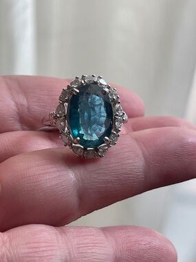 Natural Kyanite Certified AGA Oval/Faceted & Moissanite Cocktail Ring Size 7